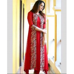 South Indian Fashion Red Color Jacket Gown